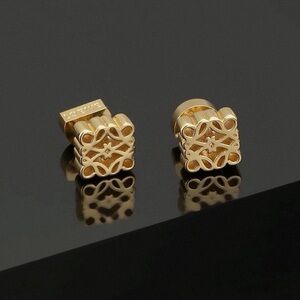 LOEWE Anagram Gold Tone Stud Earrings - Signature Logo Mini Square